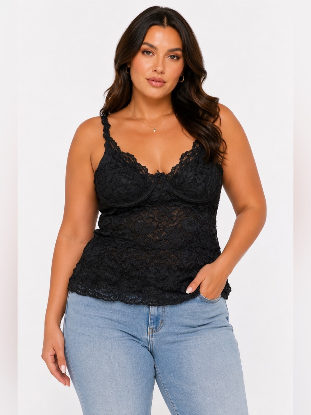 90s European Vintage Lace Corset Cami Underwire Top (Black) Size M/L